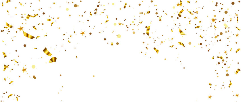 Golden confetti and zigzag ribbon falling from above Streamers, tinsel vector