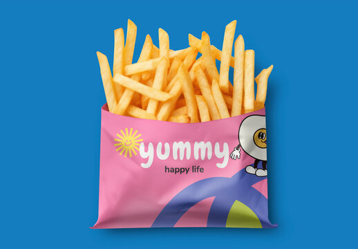 Flatlay Food Packaging Fries Bag Mockup With Generative AI