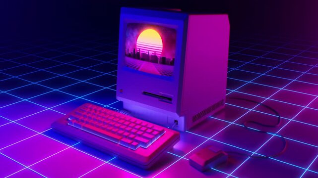 80s retrowave background 3d animation. 