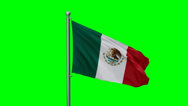 Mexico flag waving in the wind with colored chroma key with green background