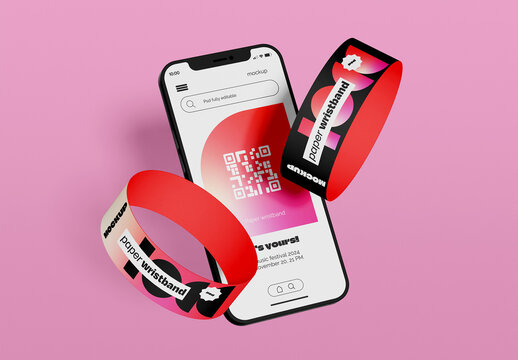 Smartphone with Event Wristband Mockup