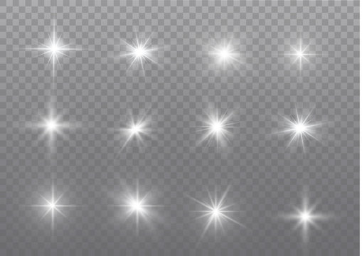 White sparks glitter special light effect. Vector sparkles on transparent background. Christmas abstract pattern. Sparkling magic dust particles.