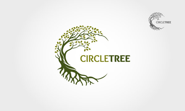 Circle Tree vector logo this beautiful tree is a symbol of life, beauty, growth, strength, and good health.