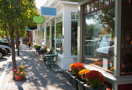 Small Business Town USA  Downtown Main Street with shops and signs