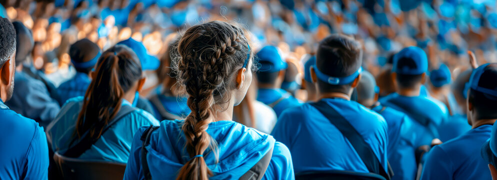 Passionate Blue-shirted Fans Cheer on Live Match in Fan Zone Stand