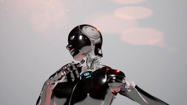 3d render animation of thinking female humanoid artificial intelligence robot. High tech realistic video