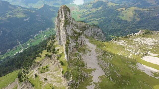 Drone Aerial Flight Over Switzerland Mountain