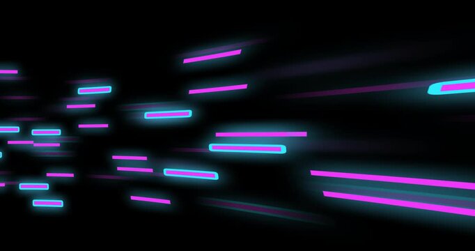 Animation of glowing blue and purple light trails moving over black background