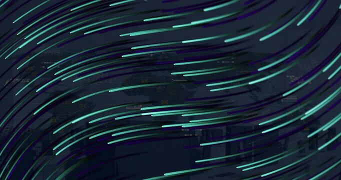 Animation of glowing light trails moving over black background