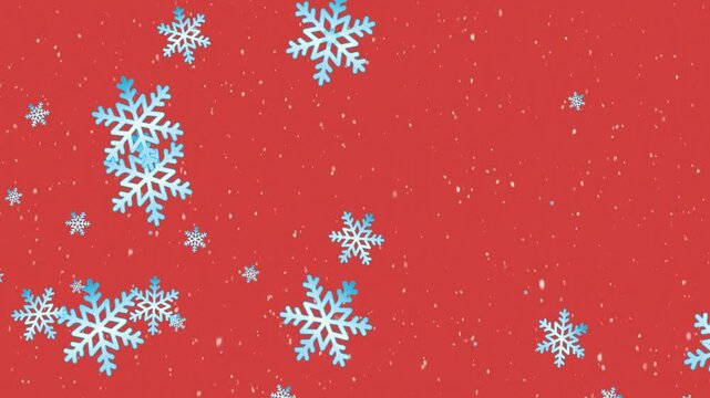 Animation of snow flakes falling on red background