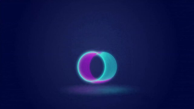 Animation of neon circles moving on blue background