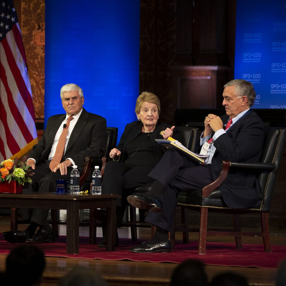 GEORGETOWN SFS | The virtual event, “ The U.S. on the Global Stage: 2021 and Beyond,” was hosted by the School of Foreign Service and moderated by SFS Dean Joel Hellman.