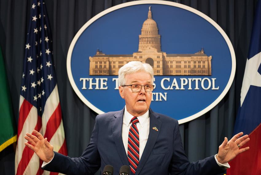 Lt. Gov. Dan Patrick discusses property tax cuts for homeowners during a media briefing at the Texas Capitol on Tuesday, June 6, in Austin, Texas.