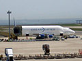 Boeing 747 LCF Dreamlifter with the swing-tail cargo bay access open.