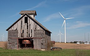 Barn and wind turbines, Illinois