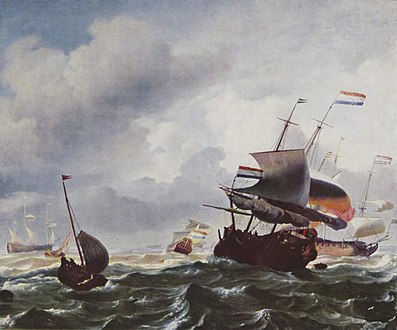 Ships in a storm label QS:Len,"Ships in a storm" label QS:Lpl,"Okręty w sztormie" label QS:Lnl,"Schepen in een storm" 1667. oil on canvas medium QS:P186,Q296955;P186,Q12321255,P518,Q861259 . 65 × 79 cm (25.5 × 31.1 in). Florence, Palazzo Pitti.