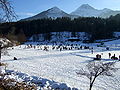 English: Winterly landscape on the Aichwaldsee with the Mittagskogel in the background Deutsch: Winterlandschaft am Aichwaldsees mit dem Mittagskogel im Hintergrund