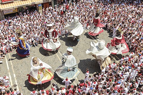 Processional giant's in Pamplona dance in the last day of the Festival of San Fermín.