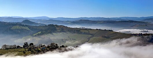 Advection fog on hills and mount - Tuscan-Romagnol Apennines.