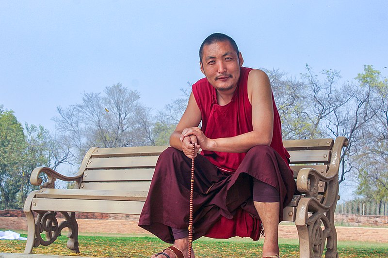 File:Buddhist monk in Sarnath.jpg