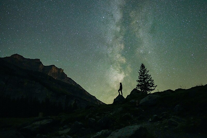 File:018 Human looking at the stars during Perseids with the Milky Way in the background Photo by Giles Laurent.jpg