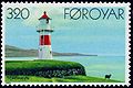 FR 116: Lighthouse Skansin, Tórshavn 1909. Note the lovely detail on the right: a sheep running free - in the capital. Stamp of 1985.