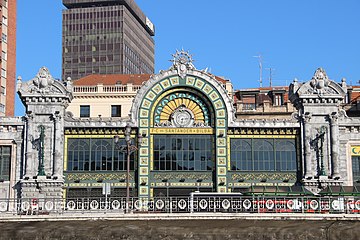 Bilbao Concordia station with old steam engine