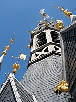 Clock tower of the oldest belfry of Belgium in Tournai.