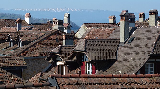 Roofs of the town of Murten, Switzerland, as seen from the castle walls