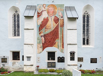 Fresco of Saint Christopher at the Roman Catholic parish church Saint Margaret, Reichenau, Carinthia, Austria