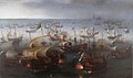 Day seven of the battle with the Armada, 7 August 1588, historical painting by Hendrick Cornelisz. Vroom (1563-1640)