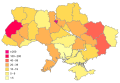 Map of Ukraine by number of wikipedians in uk-wiki (2011)