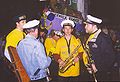 Saxophone player (center) of Bone Tone Brass Band for Krewe du Vieux Carre parade