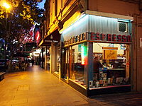 Pellegrini's Expresso Bar in Melbourne at dusk