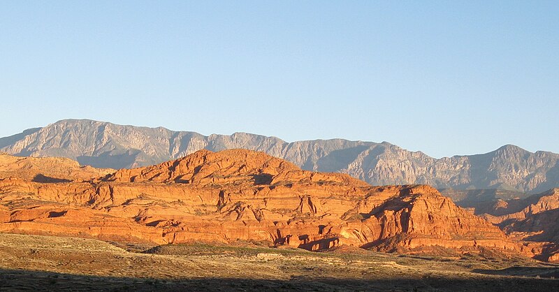 File:Rocky hills in the sunrise in southern Utah.jpg