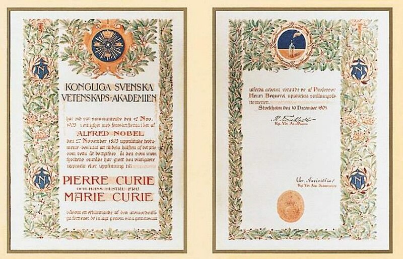 File:Marie and Pierre Curie's Nobel Prize in Physics 1903.jpg