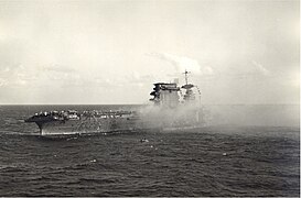 US Aircraft Carrier USS Lexington (CV-2) burning and being abandoned by crew