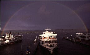 Small passenger ships at lake Zurich