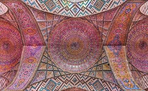 Ceiling of the interior of the Nasir-ol-Molk Mosque, Shiraz, Iran.