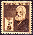 A 1940 10¢ stamp commemorating Bell, part of the U.S. Post Office's series on inventors.