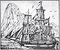 Ship's portrait of Whaleship Freya ca. 1854 Jan Mayen Land can be seen in the background