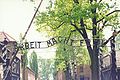 Close-up of the main gate with the inscription Arbeit macht Frei