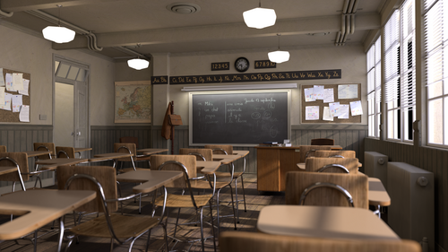 CGI of a historical classroom