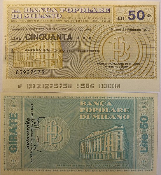 File:Banca Popolare di Milano 50 lire.jpg