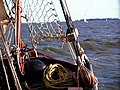 Rig at prow of sailing ship