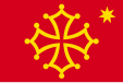 Flag of Occitania, France (Occitan cross and Felibritge star)