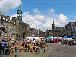 Mons, the Grand'Place and the St-Elisabeth church bell tower.