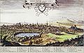 colored engraving of Helmstedt by Merian in 1654