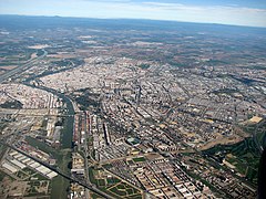 Aerial Photo of Seville from approx. 6500 ft / 2000 m height. Viewing direction north.