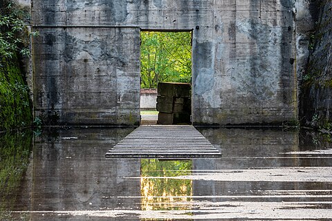 Ore bunker in the Duisburg-Nord Landscape Park, Duisburg, North Rhine-Westphalia, Germany